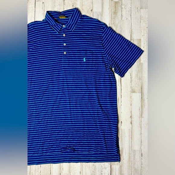 Polo Ralph Lauren Golf Polo Shirt Mens XL Blue Stripe Pony Preppy - Picture 2 of 9